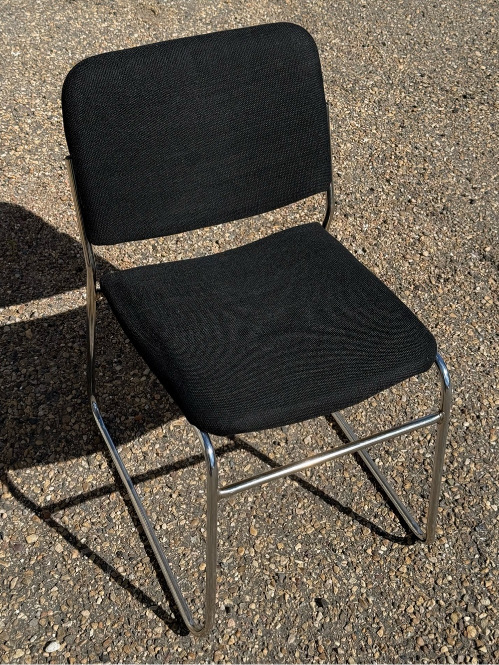 Vintage 90s Post Modern Chrome Minimalist Stackable Armless Office Dining Chair